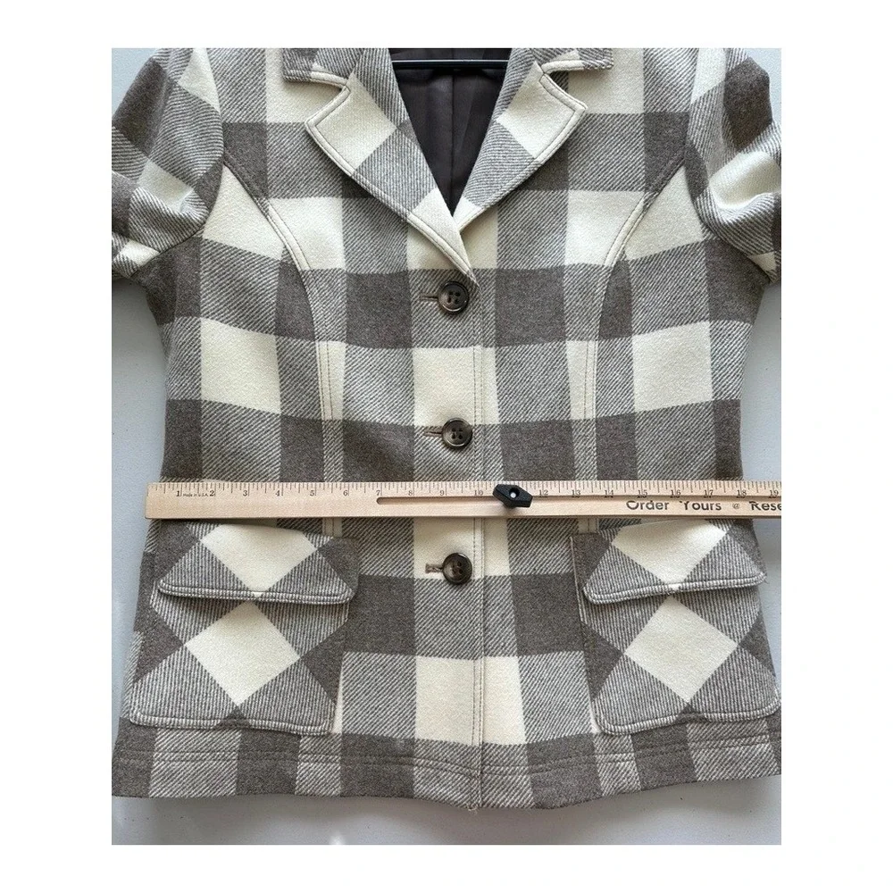 Pendleton Oregon Tweed Wool Blazer Women 14 Jacket Cream Buffalo Check Plaid